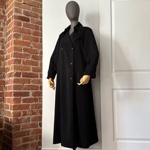 🖤 Black Maxi Double-Breasted Trench Coat | 1990s–Early 2000s